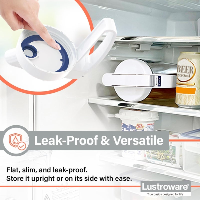 LUSTROWARE Airtight Water Pitcher 1.7QT (54oz) â€“ BPA-Free Heat-Resistant SAN Plastic Beverage Jug with One-Touch Lid, Fridge Door Friendly, Slim Space-Saving Design, Easy to Pour, Made in Japan - Image 4